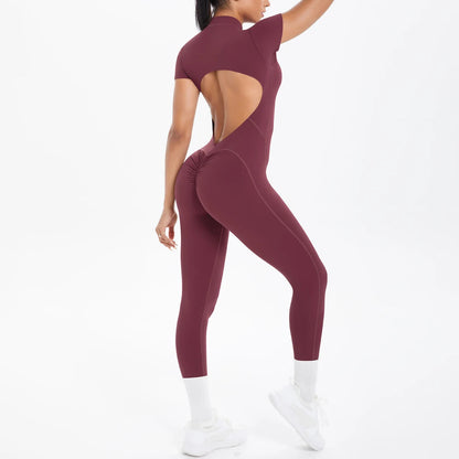 Sexy Backless Bodycon Scrunch Jumpsuit Raises Butt Women Dance Fitness Overalls Push Up  With Chest Cushion Yoga Sport Jump Suit ShedPoundsPortal