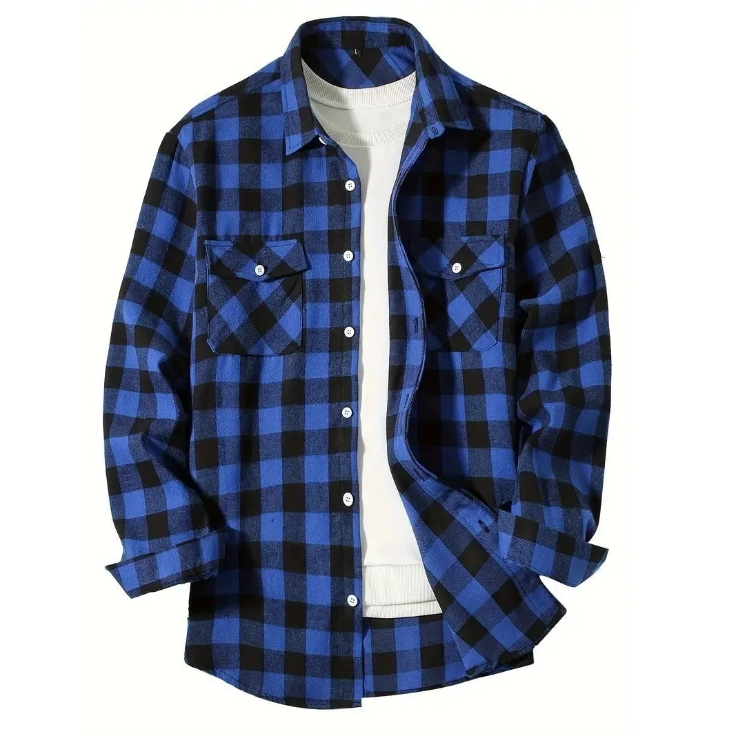 Mens Shirts Single Breaste Classic Plaid Smart Casual Flannel Shirt Long Sleeved Chest Two Pockets Design Spring Autumn Men Tops ShedPoundsPortal