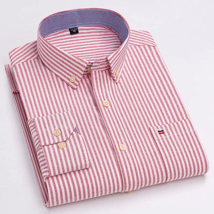 Casual Pure Cotton Oxford Mens Shirts Long Sleeve Plain Soild Regular Fit Fashion Button Man Dress Shirts