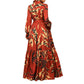 Elegant lapel print single breasted Waist tie long sleeved dress for spring and autumn women&
