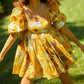 Floral Print French Puff Sleeve Dress High Waist Vintage Large Swing Dress Square Collar Dresses For Wedding Guest Vestidos
