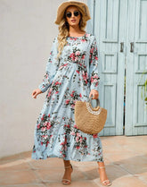 Women Eid Muslim Dresses Tight Waist O Neck Ruffles Spliced Casual Vestidos Flowers Dress Dubai Kaftan Islam Morocco Arab ShedPoundsPortal