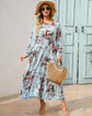 Women Eid Muslim Dresses Tight Waist O Neck Ruffles Spliced Casual Vestidos Flowers Dress Dubai Kaftan Islam Morocco Arab ShedPoundsPortal