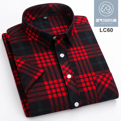 2025 Summer Cotton Plaid Short Sleeve Shirts For Men Plus Size Regular Fit Classic Young  England  Style Shirts Man&