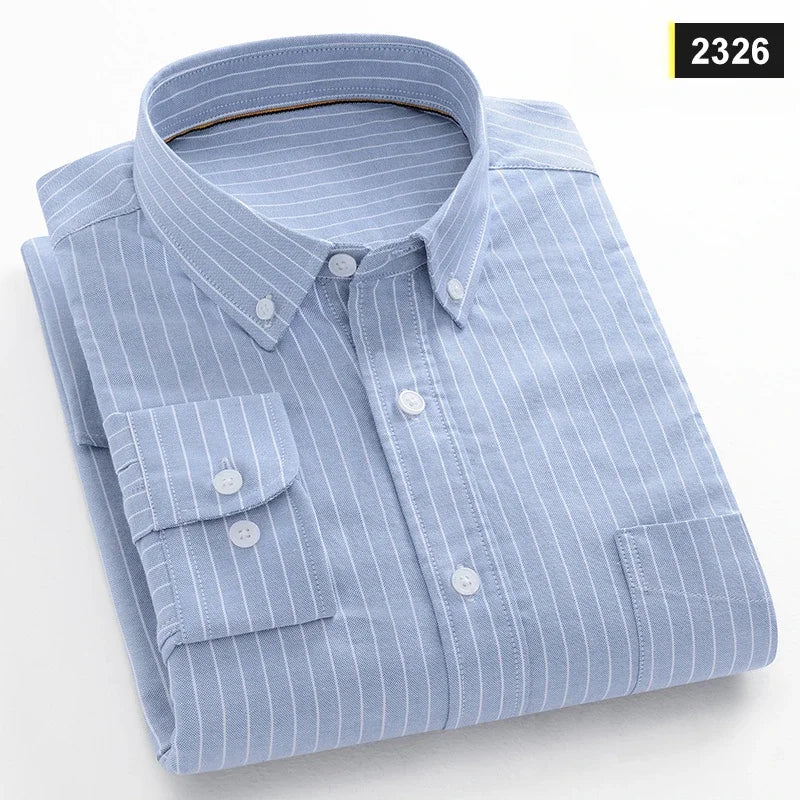 Casual Long-sleeve Shirts for Men Slim Fit Plain Shirt 100%cotton Plaid Striped Tops Soft Designer Fashion Korean Trends Clothes ShedPoundsPortal