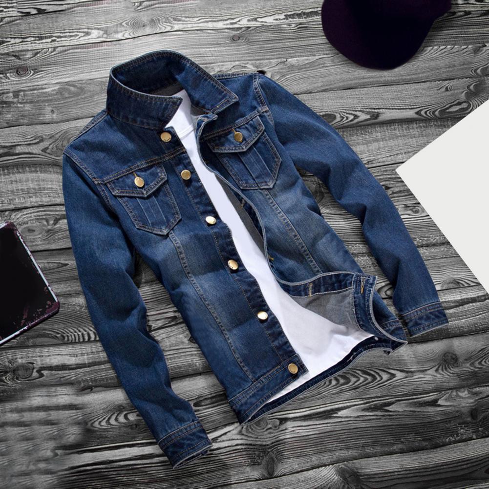 Men Jeans Jacket  Stylish Pure Color Slim Fit Jeans Jacket  Vintage Men Denim Jacket ShedPoundsPortal