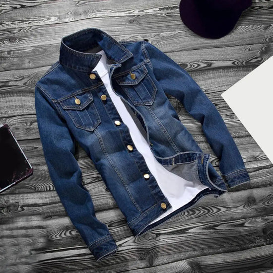 Men Jeans Jacket  Stylish Pure Color Slim Fit Jeans Jacket  Vintage Men Denim Jacket ShedPoundsPortal
