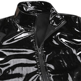 Men Wet Look Patent Leather Coat Long Sleeve Front-Zip Shiny Metallic Tops Fashion Man&