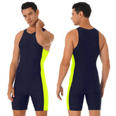 Mens Swimwear One-piece Wetsuit Swimming Bathing Suit Round Neck Sleeveless Side Shorts Bodysuit Triathlon Front Zipper Swimsuit ShedPoundsPortal