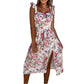 Birthday Outfits Women Sexy Solid Color Printed Square Neck Sleeveless Strap Skirt Fashion Side Split Slim Fit Dresses For Teens