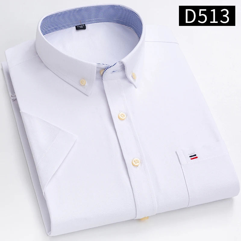 Cotton Fabric Breathable Men Oxford Short Sleeve Summer Plaid Striped Male Shirt Business Regular Fit Oversized Clothes ShedPoundsPortal