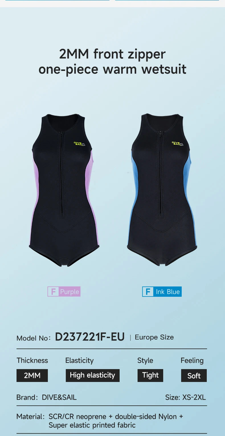 2MM Neoprene Sleeveless Wetsuit Women Swimming Wetsuit with Front Zip One-piece Bathing Surfing Diving Suit for Swim Water Sport ShedPoundsPortal