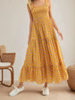 Women Boho Maxi Dress Off Shoulder Ruffle Floral Print Sleeveless Smocked Waist Long Summer Beach Dress with Pockets