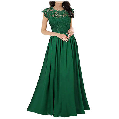 Elegant V-Neck Lace Evening Chiffon Dress for Women