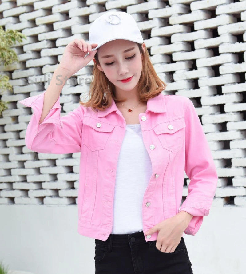 Jeans Jacket and Coats for Women 2025 Autumn Candy Color Casual Short Denim Jacket Korean Coats Women  Jeans Jacket  Clothes ShedPoundsPortal