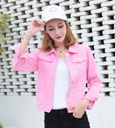 Jeans Jacket and Coats for Women 2025 Autumn Candy Color Casual Short Denim Jacket Korean Coats Women  Jeans Jacket  Clothes ShedPoundsPortal
