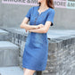 Ladies Streetwear Denim Linen Midi Dress Summer Korean Fashion Short Sleeve Dresses With Pocket Women Pullover Short Dresses