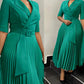 Elegant Office Dresses Pleated for Woman Notched Collar Half Sleeve Belt Waisted Mid Calf Professional Afircan Business New Robe