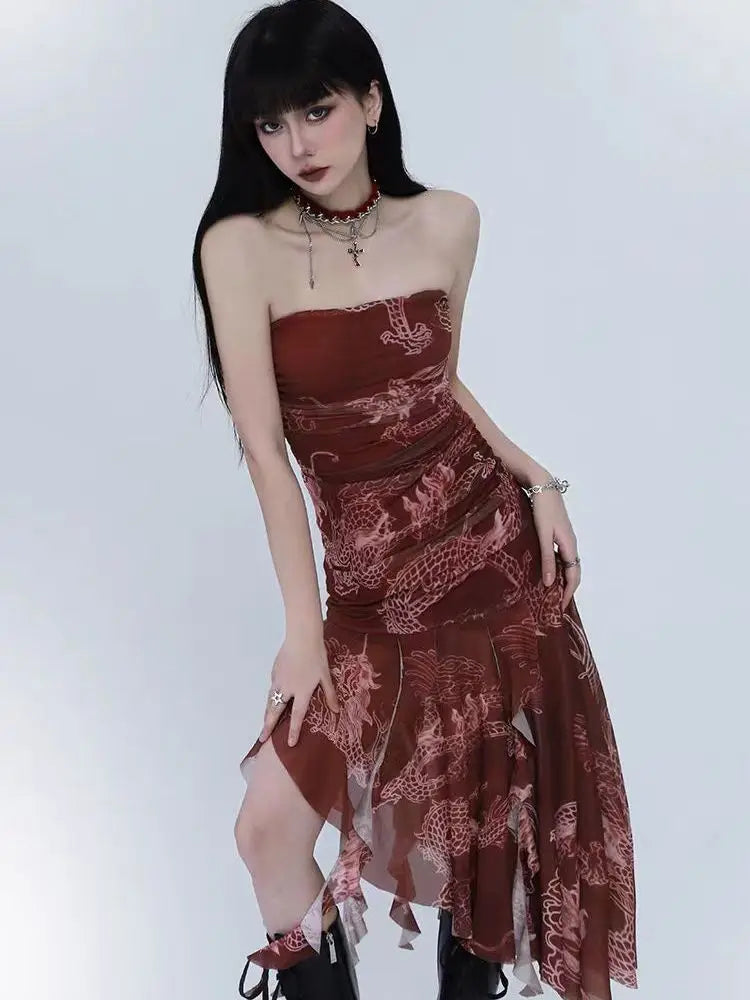 Sexy Dresses for Women 2025 Vestidos De Mujer Tunic Print Sleeveless Backless Robe Femme Fashion Summer Irregular Chiffon Dress ShedPoundsPortal