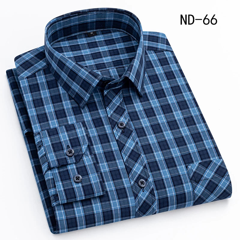 New Cotton Plaid Shirts For Man Long Sleeve Single Pocket Regular Fit Soft Easy Care Classic Dress Casual Shirts Man Clothing ShedPoundsPortal