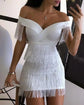 Women Evening Dresses Sexy Big V Neck One-shoulder Fringed Skirt Ladies Temperament Slim Dress Short Sleeve Club Dress Vestidos ShedPoundsPortal