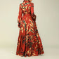 Elegant lapel print single breasted Waist tie long sleeved dress for spring and autumn women&