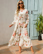 Women Eid Muslim Dresses Tight Waist O Neck Ruffles Spliced Casual Vestidos Flowers Dress Dubai Kaftan Islam Morocco Arab ShedPoundsPortal
