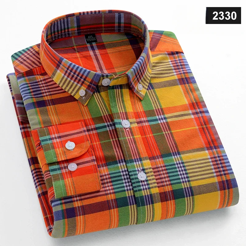 Casual Long-sleeve Shirts for Men Slim Fit Plain Shirt 100%cotton Plaid Striped Tops Soft Designer Fashion Korean Trends Clothes ShedPoundsPortal