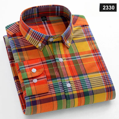 Casual Long-sleeve Shirts for Men Slim Fit Plain Shirt 100%cotton Plaid Striped Tops Soft Designer Fashion Korean Trends Clothes ShedPoundsPortal