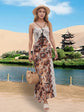 Women s Boho Floral Print Maxi Dress Sleeveless V-Neck Open Back Side Slit Beach Dress Summer Vacation Dress