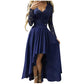 Elegant Satin V-Neck Maxi Dress with Lace Dovetail