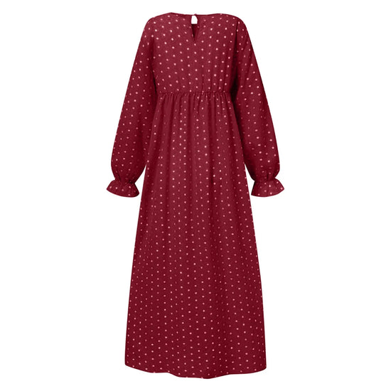 Womens dresses Bohemian Polka Dot Print Muslim Dress Long Sleeves Prayer Clothes summer dresses 2025