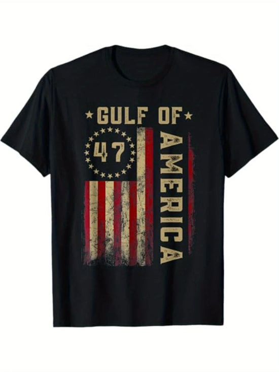 Gulf of America Est 1776 Vintage Flag T-Shirt - 100% Cotton  Unisex Patriotic Design for Men Women Black Retro USA Tee ShedPoundsPortal