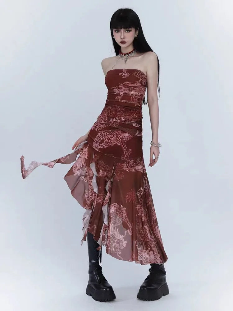Sexy Dresses for Women 2025 Vestidos De Mujer Tunic Print Sleeveless Backless Robe Femme Fashion Summer Irregular Chiffon Dress ShedPoundsPortal