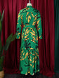 Elegant lapel print single breasted Waist tie long sleeved dress for spring and autumn women&