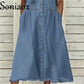 Elegant Solid Color Short Sleeve Denim Dress Summer Lapel Single-breasted Splice Dressy Female Comfortable Commuter Casual Gown