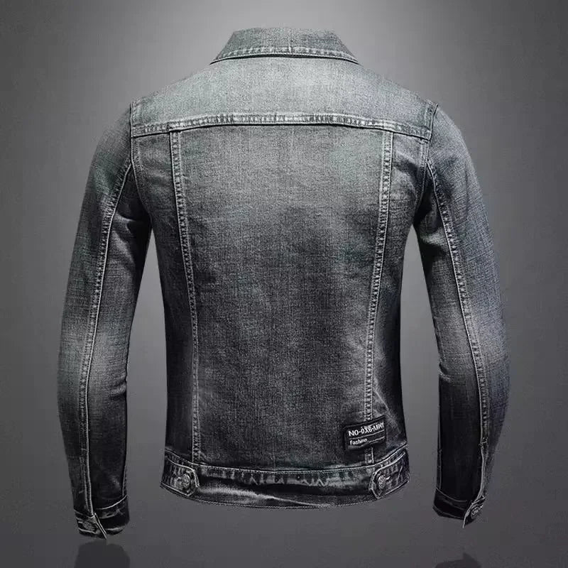 Trendy Stand Collar Zip-Uplapel Motorcycle Denim Jacket Unique Vintage Sports Top For Men Casual Trendy Brand Jacket ShedPoundsPortal
