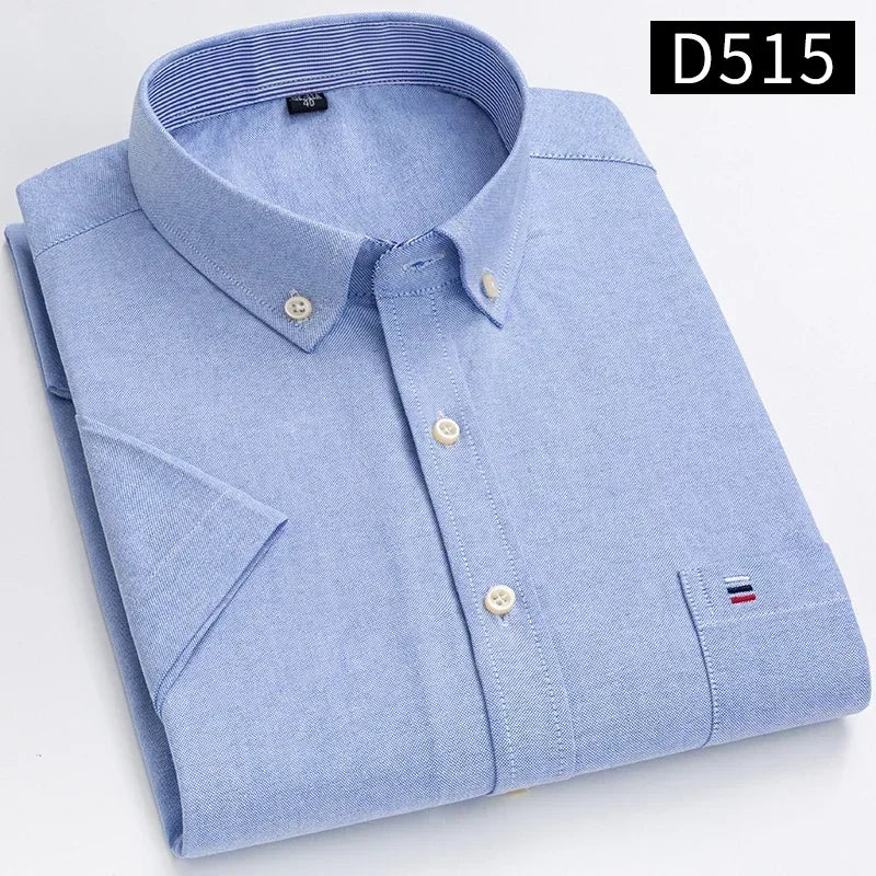 Cotton Fabric Breathable Men Oxford Short Sleeve Summer Plaid Striped Male Shirt Business Regular Fit Oversized Clothes ShedPoundsPortal