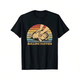 [Funny Cat T-Shirt] 100% Cotton Black Cat Rolling Fatties Funny T-Shirt | Single Side Printed, Short Sleeve, S-XXXL, 1pc, 180g ShedPoundsPortal
