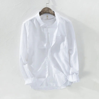 Mens Cotton Linen Shirt Breathable Casual Solid Colors Loose Turn-down Collar Long Sleeve Button Down Blouse Tops Shirts For Man ShedPoundsPortal
