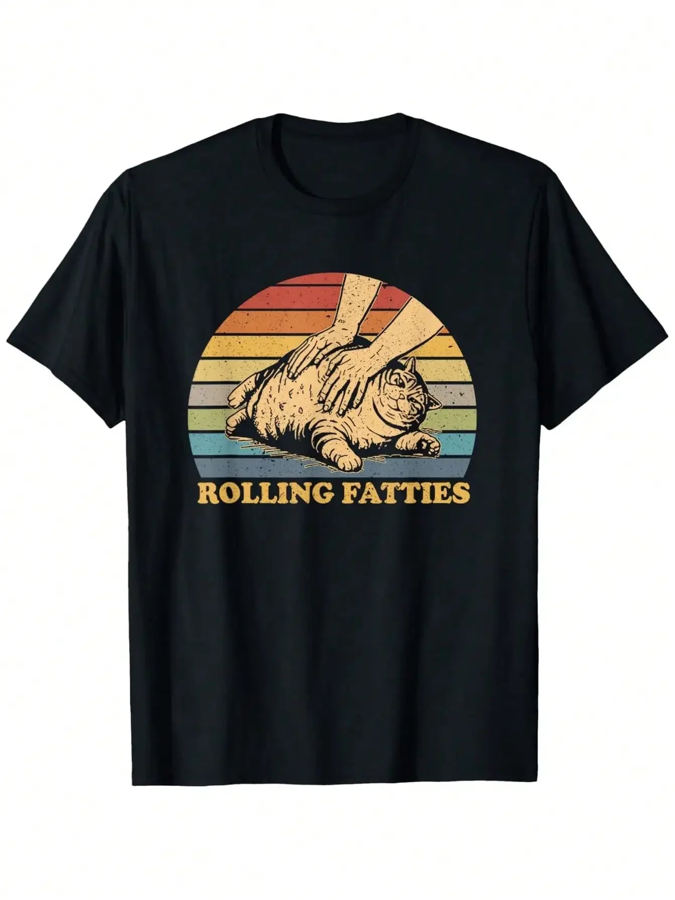 [Funny Cat T-Shirt] 100% Cotton Black Cat Rolling Fatties Funny T-Shirt | Single Side Printed, Short Sleeve, S-XXXL, 1pc, 180g ShedPoundsPortal