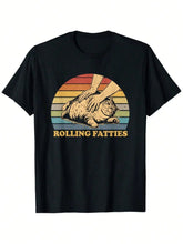 [Funny Cat T-Shirt] 100% Cotton Black Cat Rolling Fatties Funny T-Shirt | Single Side Printed, Short Sleeve, S-XXXL, 1pc, 180g ShedPoundsPortal