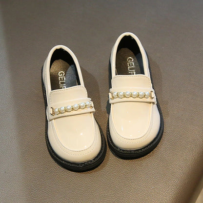 Girls Leather Shoes for School Party Wedding Kids Black Loafers Slip-o