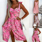 Birthday Outfits Women Sexy Solid Color Printed Square Neck Sleeveless Strap Skirt Fashion Side Split Slim Fit Dresses For Teens