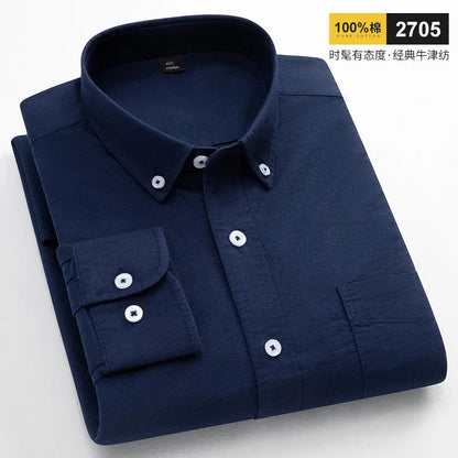 Casual Long-sleeve Shirts for Men Slim Fit Plain Shirt 100%cotton Plaid Striped Tops Soft Designer Fashion Korean Trends Clothes ShedPoundsPortal