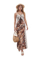 Women s Boho Floral Print Maxi Dress Sleeveless V-Neck Open Back Side Slit Beach Dress Summer Vacation Dress