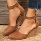 Fashion Women High Heel Sandals Closed Toe Solid Suede Pointed Wedge Heel Shoes Thick Bottom Buckle Sandals Female Footwear