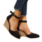 Fashion Women High Heel Sandals Closed Toe Solid Suede Pointed Wedge Heel Shoes Thick Bottom Buckle Sandals Female Footwear