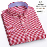 Cotton Fabric Breathable Men Oxford Short Sleeve Summer Plaid Striped Male Shirt Business Regular Fit Oversized Clothes ShedPoundsPortal