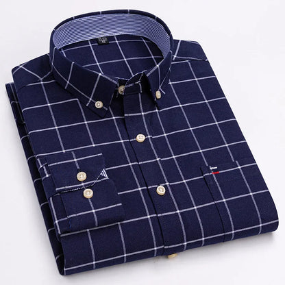 Casual Pure Cotton Oxford Mens Shirts Long Sleeve Plain Soild Regular Fit Fashion Button Man Dress Shirts
